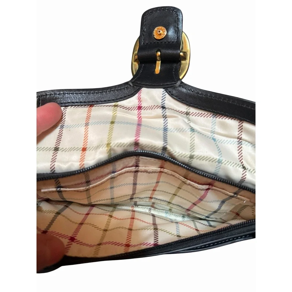 Vintage Coach Bleecker Wristlet Black Leather Brass EUC Tattersall Clutch